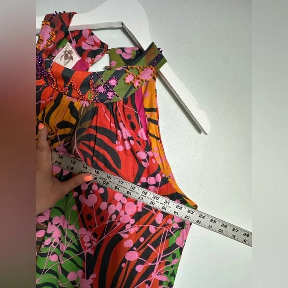 Roopa Pemmaraju X Anthropologie Floral Maxi Halter Beaded Colorful Dress Size XL - Picture 14 of 17